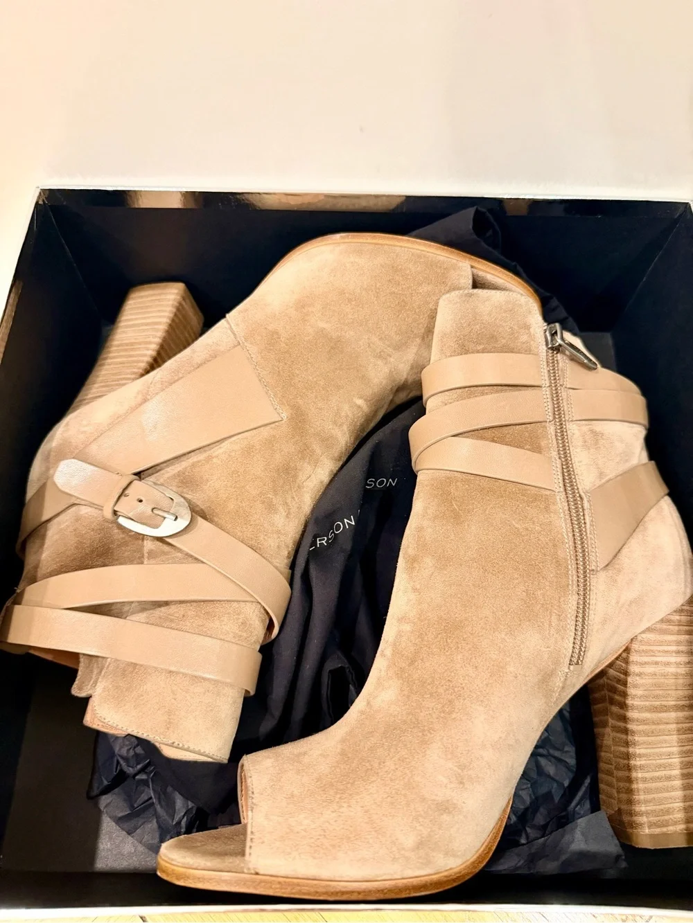 Sigerson Morrison Suede Peep Toe Wrap Strap Booties Size 11 NIB